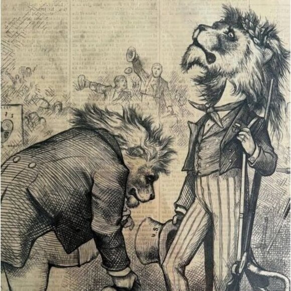 Thomas Nast Revolution Lions 1875 Victorian Woodcut Engraving Harper's LGBinTN1 - Picture 1 of 2